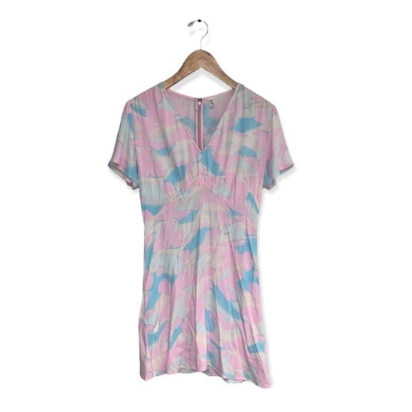 BP. Nordstrom Pastel Short Sleeve Crepe Dress Flowy Pink White Blue Size Small - Picture 2 of 9